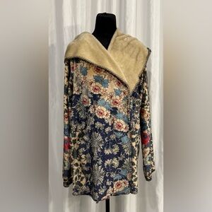 Johnny Was Floral Jacket Faux Fur